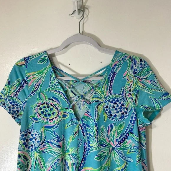 Lilly Pulitzer Kimi Swing Dress Resortwear Vacation Bermuda Blue Turtle Sz M - Picture 9 of 12